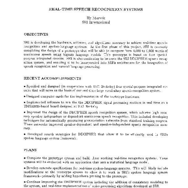 Real-Time Speech Recognition Systems - ACL Anthology