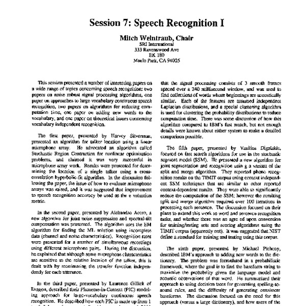 Session 7: Speech Recognition I - ACL Anthology