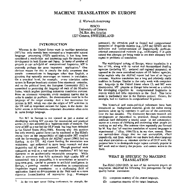 Machine Translation in Europe - ACL Anthology