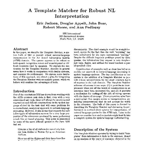 A Template Matcher for Robust NL Interpretation - ACL Anthology