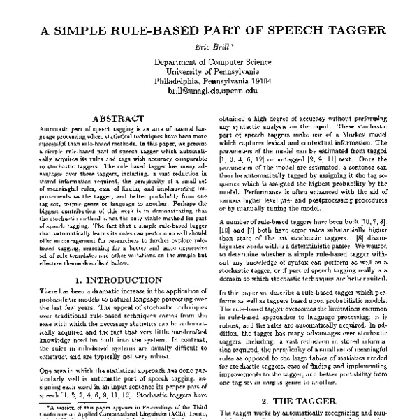 rule based part of speech tagger software tools