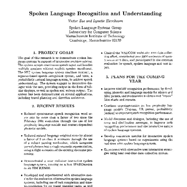 Spoken Language Recognition and Understanding - ACL Anthology