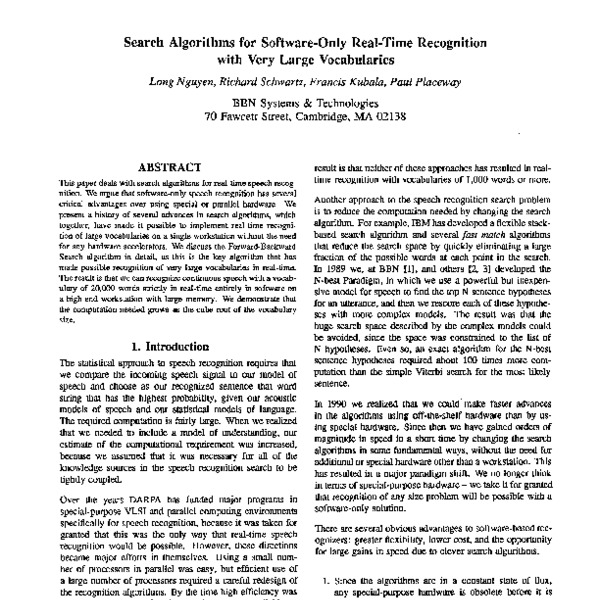 Search Algorithms for Software-Only Real-Time Recognition with Very ...