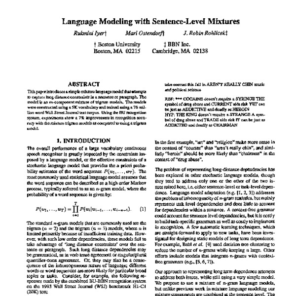 Language Modeling with Sentence-Level Mixtures - ACL Anthology