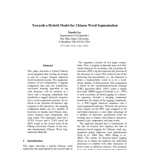 Towards a Hybrid Model for Chinese Word Segmentation - ACL Anthology