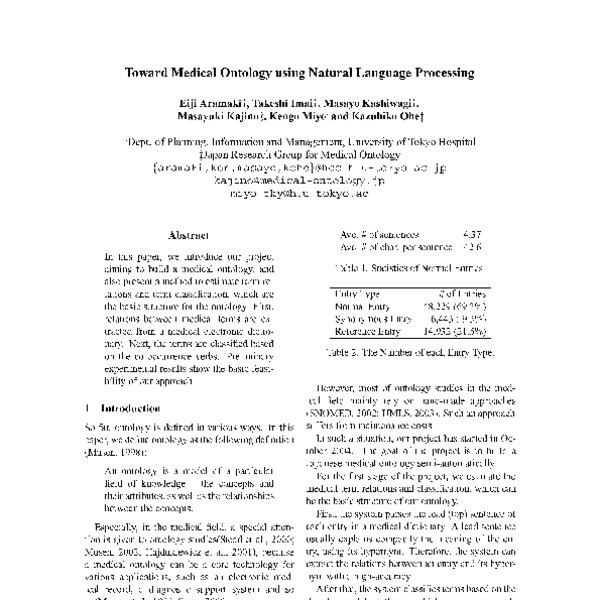 Toward Medical Ontology using Natural Language Processing - ACL Anthology