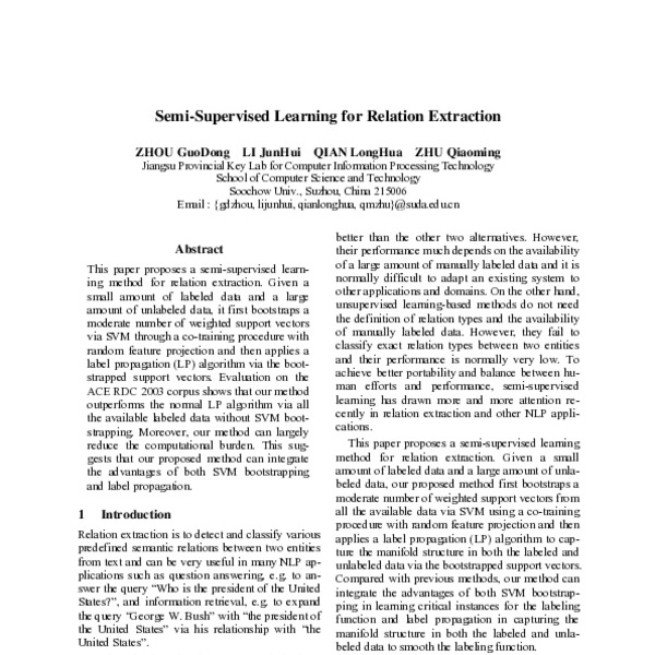 Semi-Supervised Learning for Relation Extraction - ACL Anthology