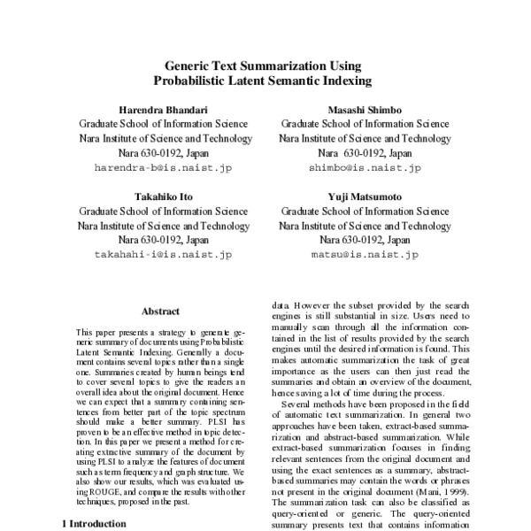 Generic Text Summarization Using Probabilistic Latent Semantic Indexing ...