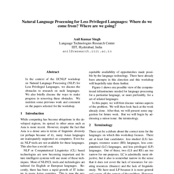 Natural Language Processing for Less Privileged Languages: Where do we ...