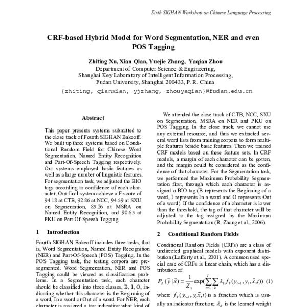 CRF-based Hybrid Model for Word Segmentation, NER and even POS Tagging ...