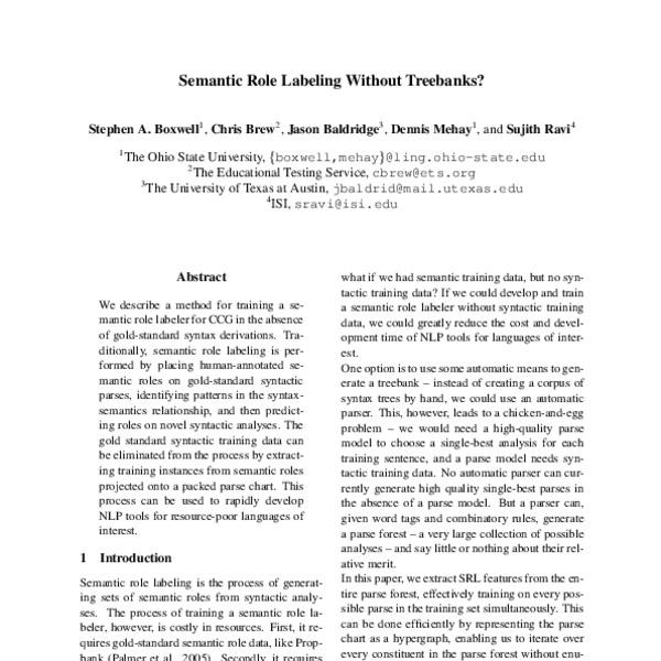 Semantic Role Labeling Without Treebanks? - ACL Anthology