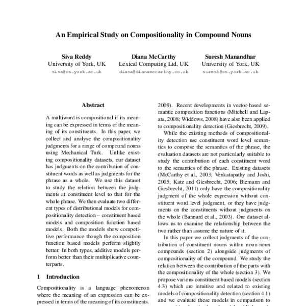 An Empirical Study on Compositionality in Compound Nouns - ACL Anthology