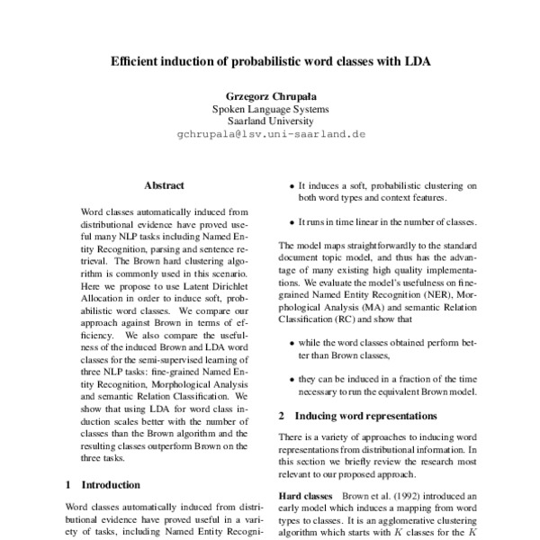 Efficient induction of probabilistic word classes with LDA - ACL Anthology