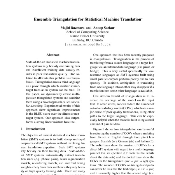 Ensemble Triangulation for Statistical Machine Translation - ACL Anthology