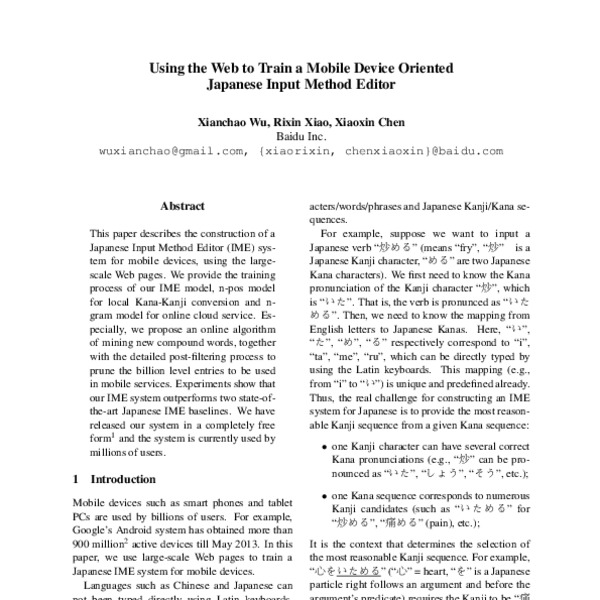 Using the Web to Train a Mobile Device Oriented Japanese Input Method ...