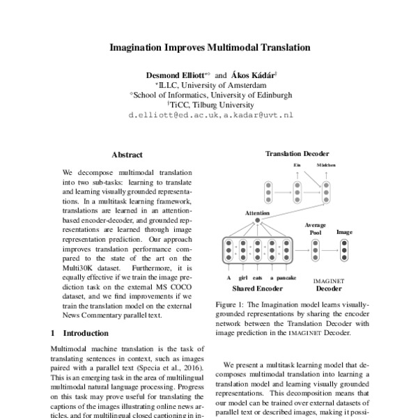 Imagination Improves Multimodal Translation - ACL Anthology