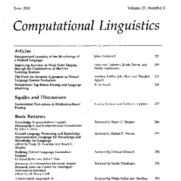 Computational Linguistics, Volume 27, Number 2, June 2001 - ACL Anthology