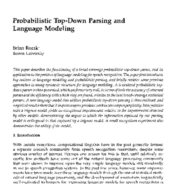 Probabilistic Top-Down Parsing and Language Modeling - ACL ...
