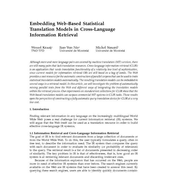 Embedding Web-Based Statistical Translation Models In Cross-Language ...