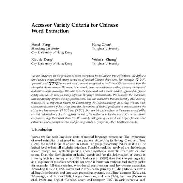 Accessor Variety Criteria for Chinese Word Extraction - ACL Anthology