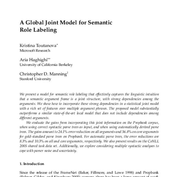 A Global Joint Model for Semantic Role Labeling - ACL Anthology