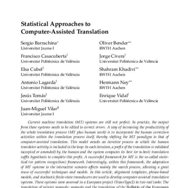 Statistical Approaches to Computer-Assisted Translation - ACL Anthology