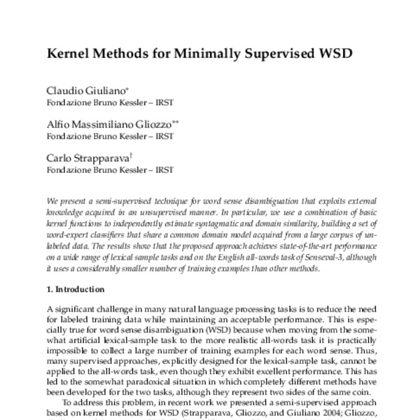 Kernel Methods for Minimally Supervised WSD - ACL Anthology