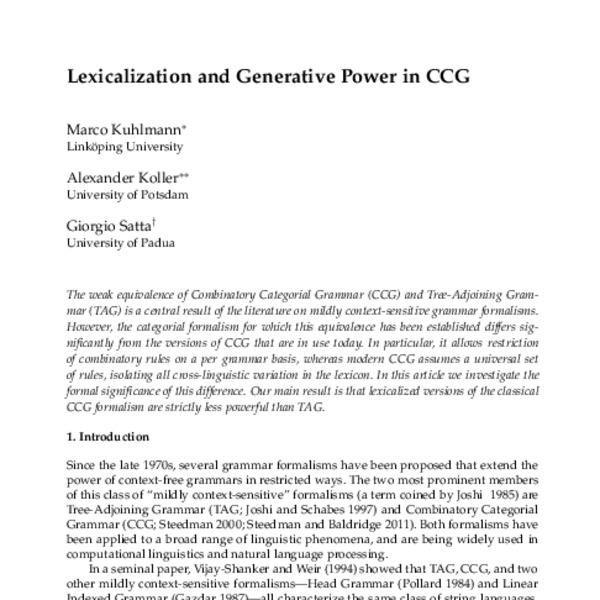 Lexicalization and Generative Power in CCG - ACL Anthology