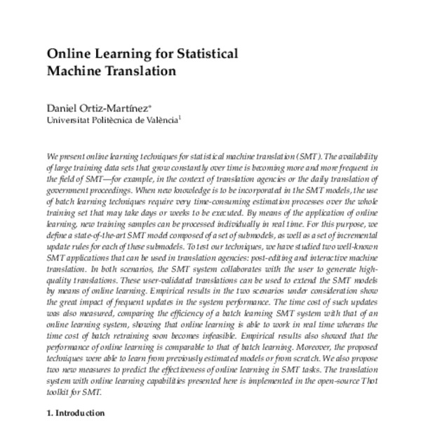 Online Learning for Statistical Machine Translation - ACL Anthology