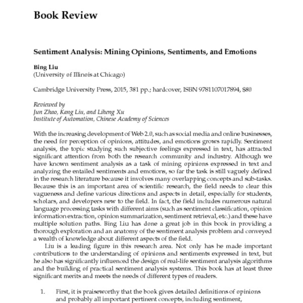 Book Review: Sentiment Analysis: Mining Opinions, Sentiments, And ...