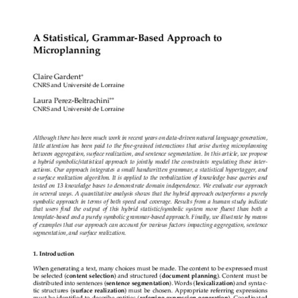 A Statistical, Grammar-Based Approach to Microplanning - ACL Anthology