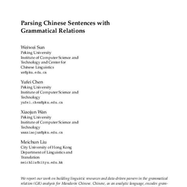 Parsing Chinese Sentences with Grammatical Relations - ACL Anthology