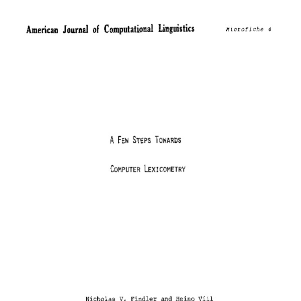 A Few Steps Towards Computer Lexicometry - ACL Anthology