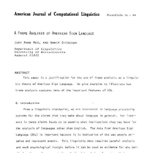 A Frame Analysis of American Sign Language - ACL Anthology