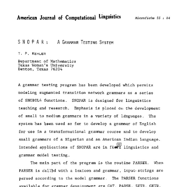 SNOPAR: A Grammar Testing System - ACL Anthology