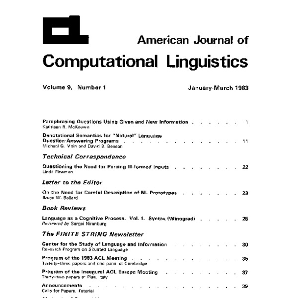 American Journal of Computational Linguistics, Volume 9, Number 1 ...