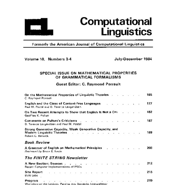 Computational Linguistics. Formerly the American Journal of ...