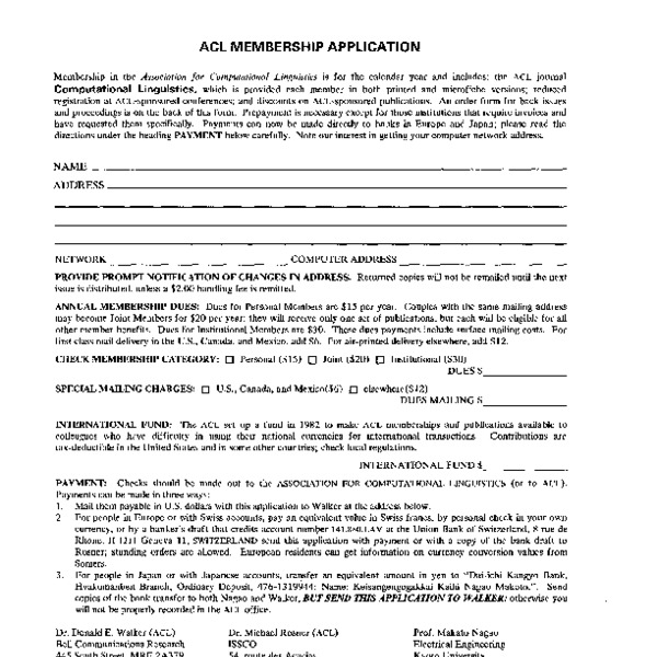 ACL Membership Application ACL Anthology