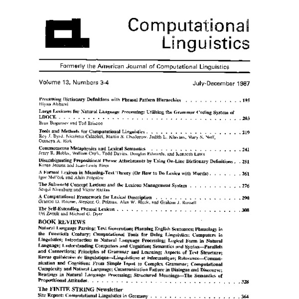 Computational Linguistics, Formerly the American Journal of ...