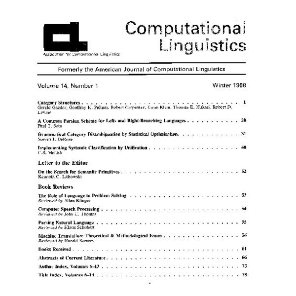 Computational Linguistics Association, Formerly the American Journal of