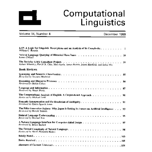 Computational Linguistics, Volume 14, Number 4, December 1988, LFP: A ...