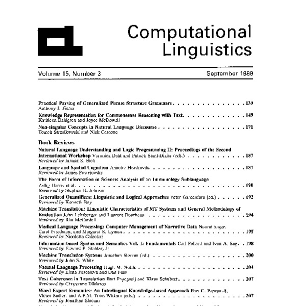 Computational Linguistics, Volume 15, Number 3, September 1989 - ACL ...