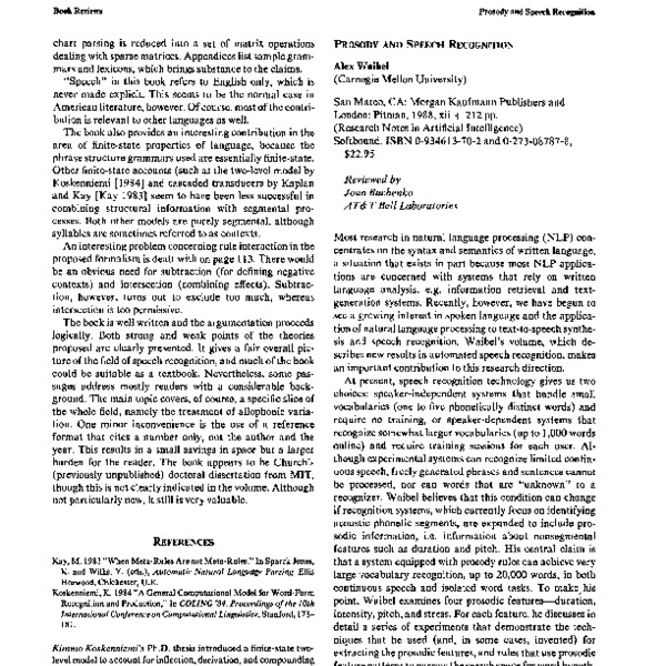 Book Reviews: Prosody and Speech Recognition - ACL Anthology