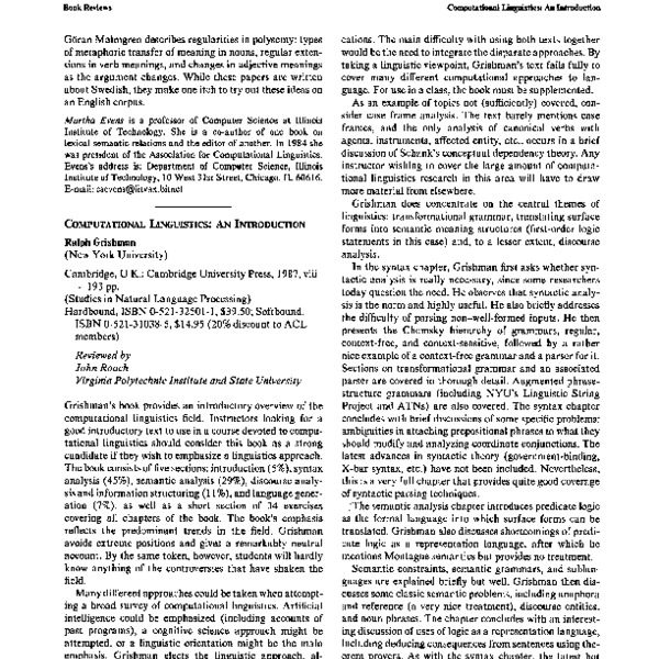 Book Reviews: Computational Linguistics: An Introduction - ACL Anthology