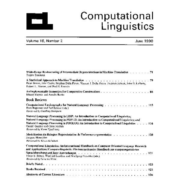 Computational Linguistics, Volume 16, Number 2, June 1990 - ACL Anthology