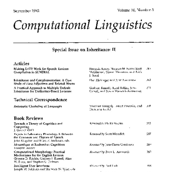 Computational Linguistics, Volume 18, Number 3, September 1992, Special ...