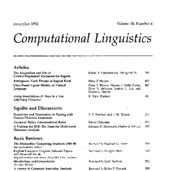 Computational Linguistics, Volume 18, Number 4, December 1992 - ACL ...
