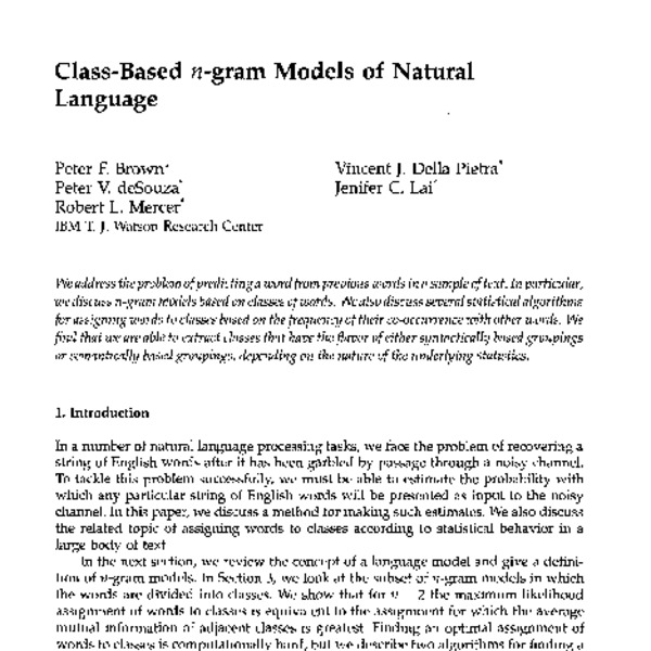 Class-Based N-gram Models Of Natural Language - ACL Anthology