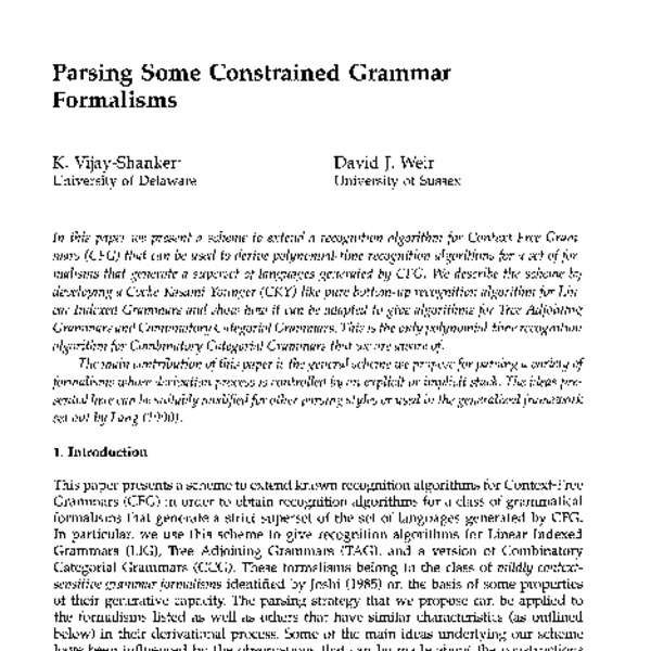 Parsing Some Constrained Grammar Formalisms - ACL Anthology