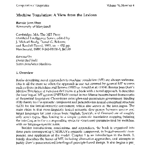 Machine Translation: A View from the Lexicon - ACL Anthology